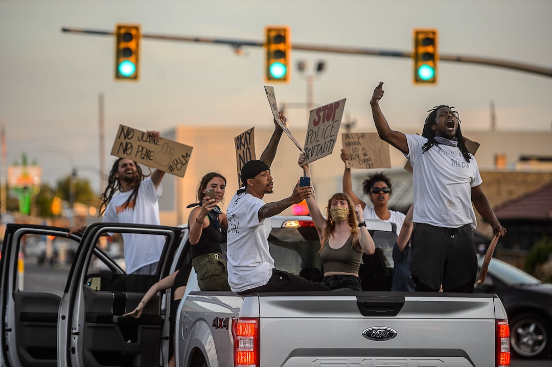 (Trent Nelson  |  The Salt Lake Tribune) Protesters march against police brutality in Salt Lake City on Tuesday, June 2, 2020.