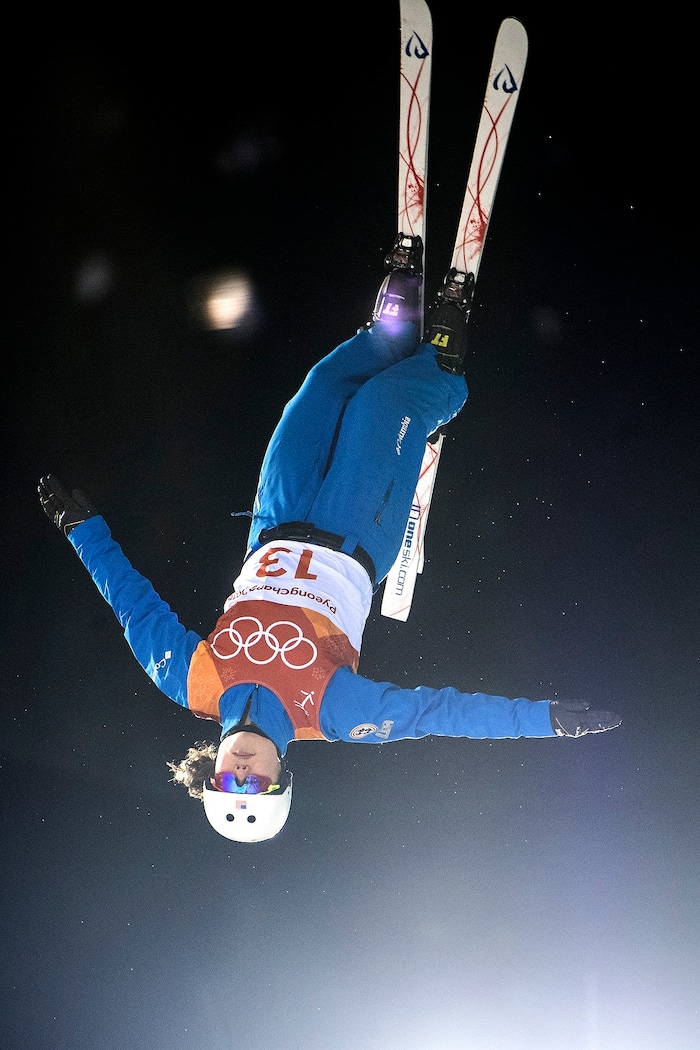 (Chris Detrick  |  The Salt Lake Tribune)  USAÕs Ashley Caldwell competes during the Ladies' Aerials Qualification at Phoenix Park during the Pyeongchang 2018 Winter Olympics Thursday, Feb. 15, 2018.  Caldwell's highest score was 81.81 and did not advance to the finals. 