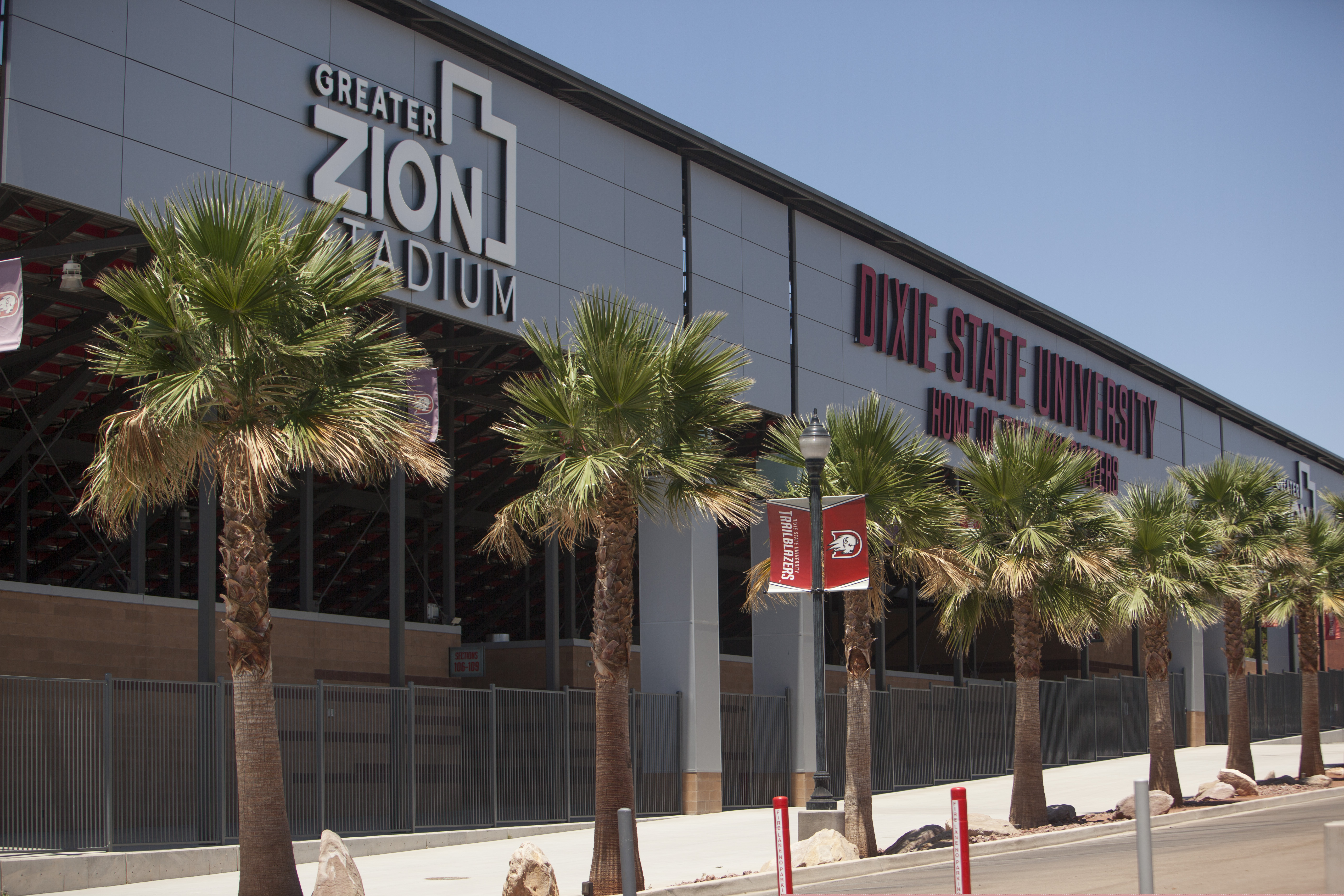 (Chris Caldwell | AP) Greater Zion Stadium at Dixie State University is shown Tuesday, June 30, 2020, in St. George, Utah. Dixie State University is trying to drop "Dixie" from its name due to the association with the Confederacy.