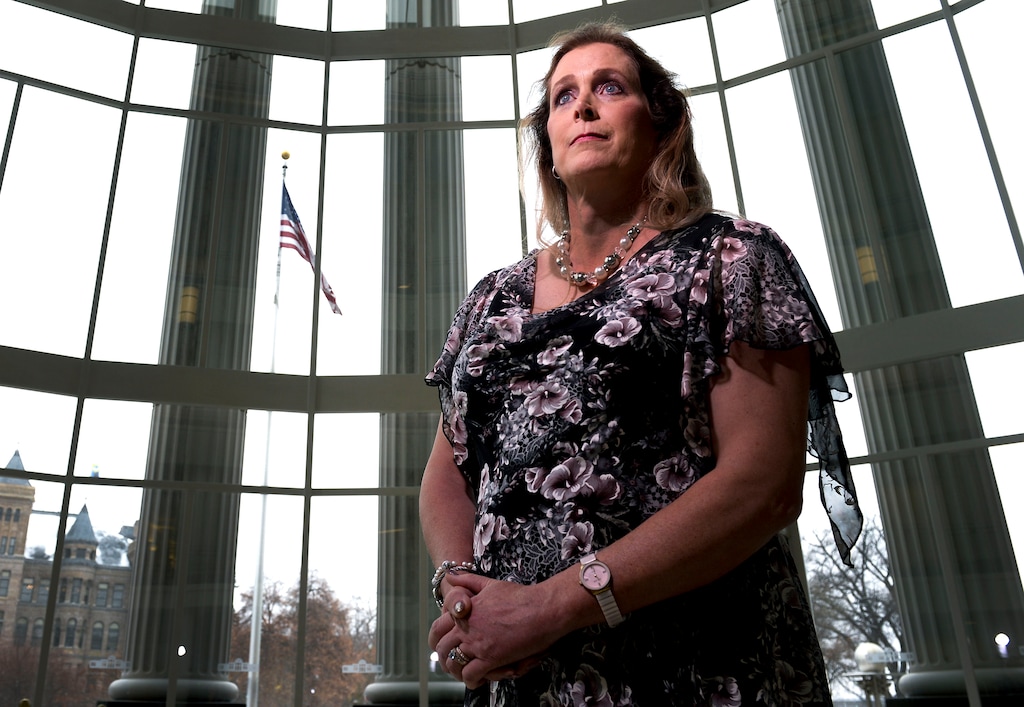 (Leah Hogsten | The Salt Lake Tribune) Angie Rice stands in the foyer of the Scott M. Matheson Courthouse, Nov. 27, 2019. It's been nearly two years since the Utah Supreme Court heard oral arguments in her gender marker change case and still the court has yet to issue an opinion.