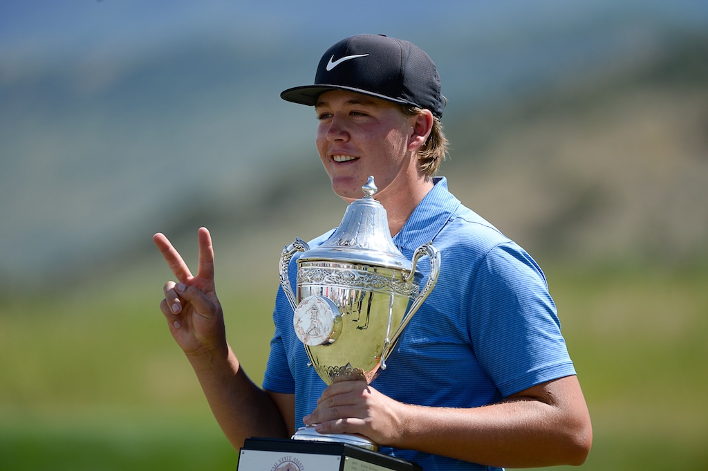 (Francisco Kjolseth  |  The Salt Lake Tribune)  Preston Summerhays, 16, repeats as State Amateur golf champion at Soldier Hollow Golf Course on Saturday, July 13, 2019, beating Chase Lansford 7 and 6 in the final championship match.