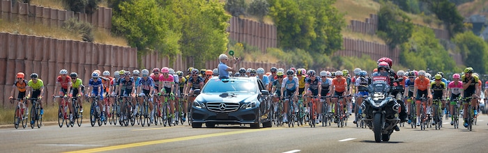 Leah Hogsten | The Salt Lake Tribune The Tour of Utah peloton gets off to a rolling start by making 3 loops up and over Main Street in Park City during Stage 6 on Sunday, August 12, 2018.