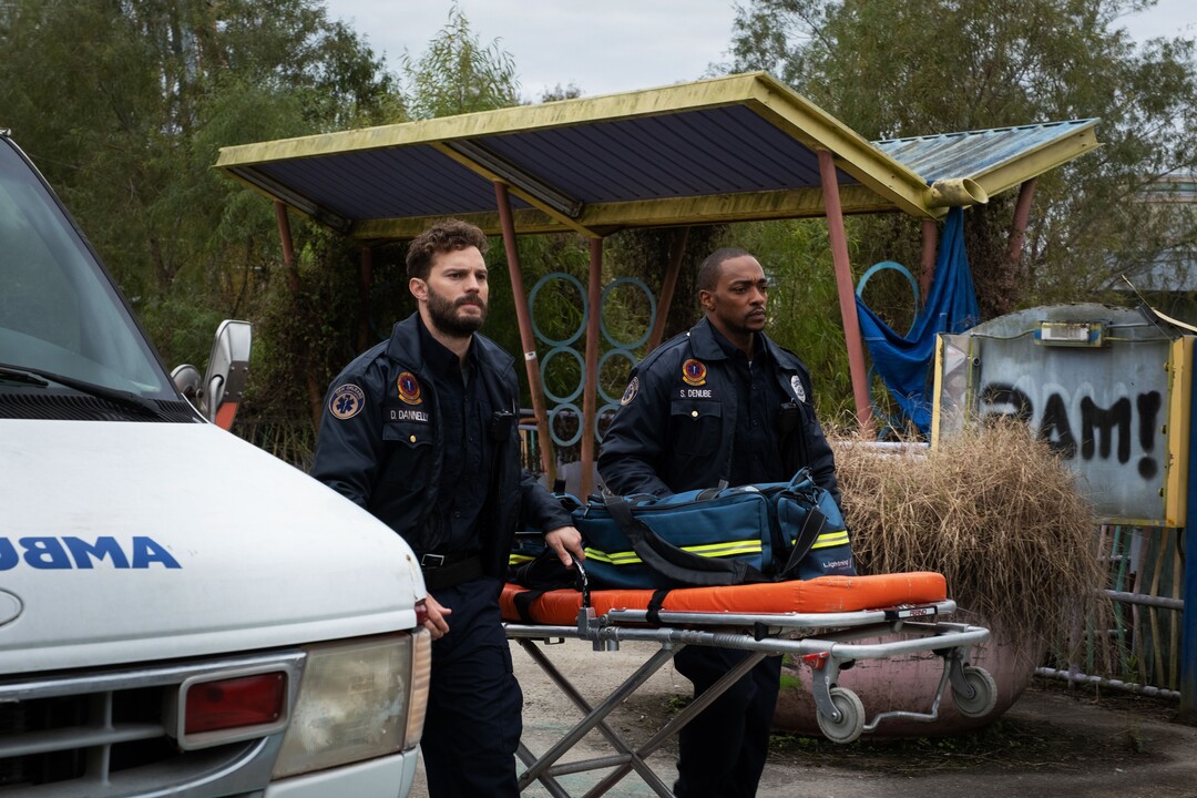 (Photo courtesy of Well Go USA) Jamie Dornan, left, and Anthony Mackie play paramedics who stumble into a mystery in the thriller "Synchronic."