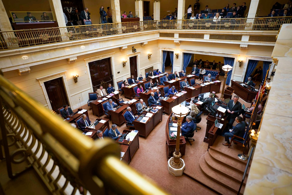 (Trent Nelson | The Salt Lake Tribune) The Senate Chamber as the Senate gives final passage to a bill aiming to crack down on the ability of doctors to prescribe hormone therapy for minors who are transgender, at the Capitol building in Salt Lake City on Friday January 20, 2023.