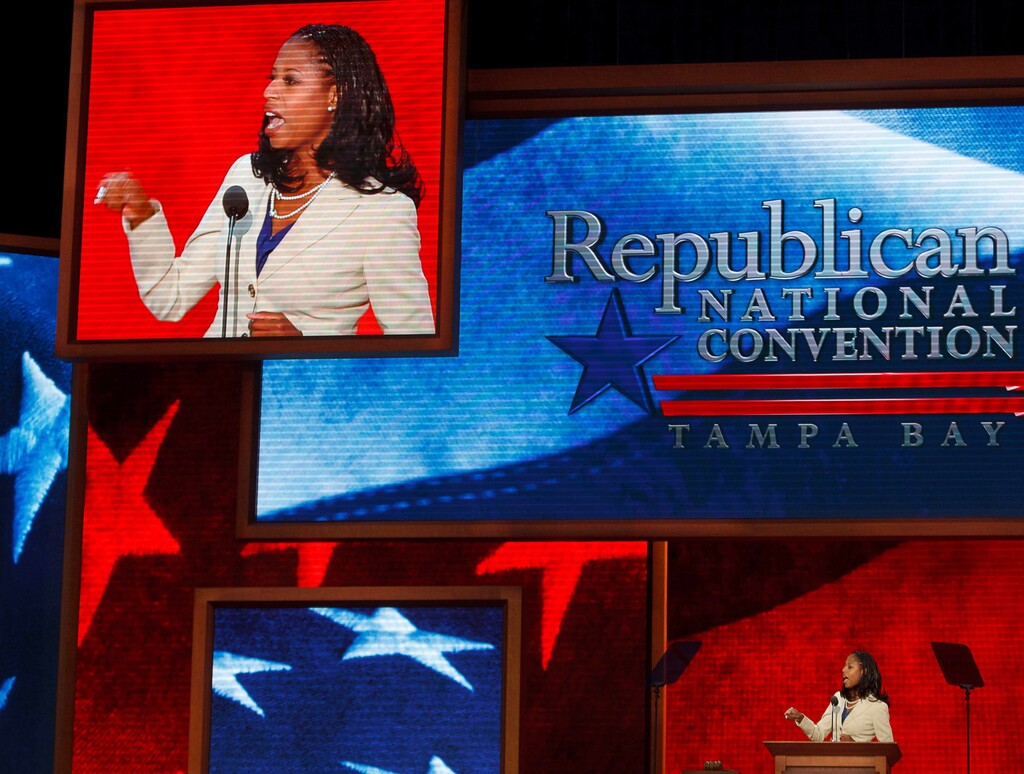 (Trent Nelson | The Salt Lake Tribune) Utah congressional candidate Mia Love speaks on the first day of the Republican National Convention in Tampa, Fla., Tuesday, Aug. 28, 2012.