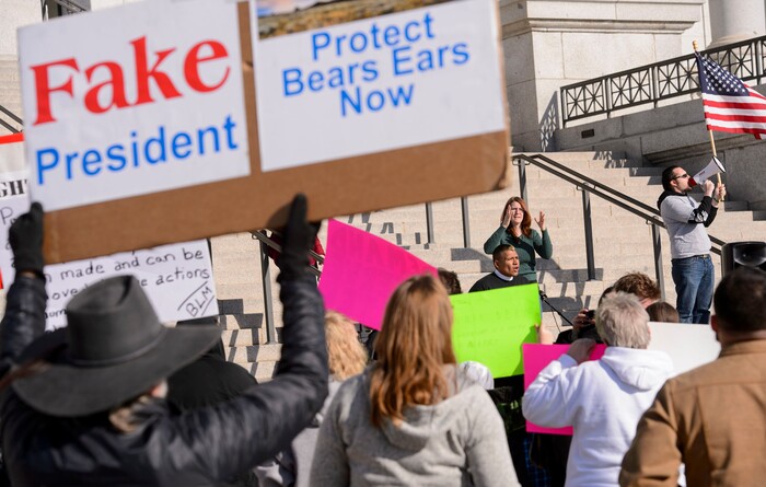 (Steve Griffin | The Salt Lake Tribune) Utah State Democratic Party secretary, Cristbal Villegas, speaks as the Utah League of Native American Voters in partnership with other area organizations rally at the State Capitol in Salt Lake City, to demand that Utah elected leaders rebuke President Donald Trump after he called Haiti, El Salvador and African Nations "s---hole countries," Monday January 15, 2018.