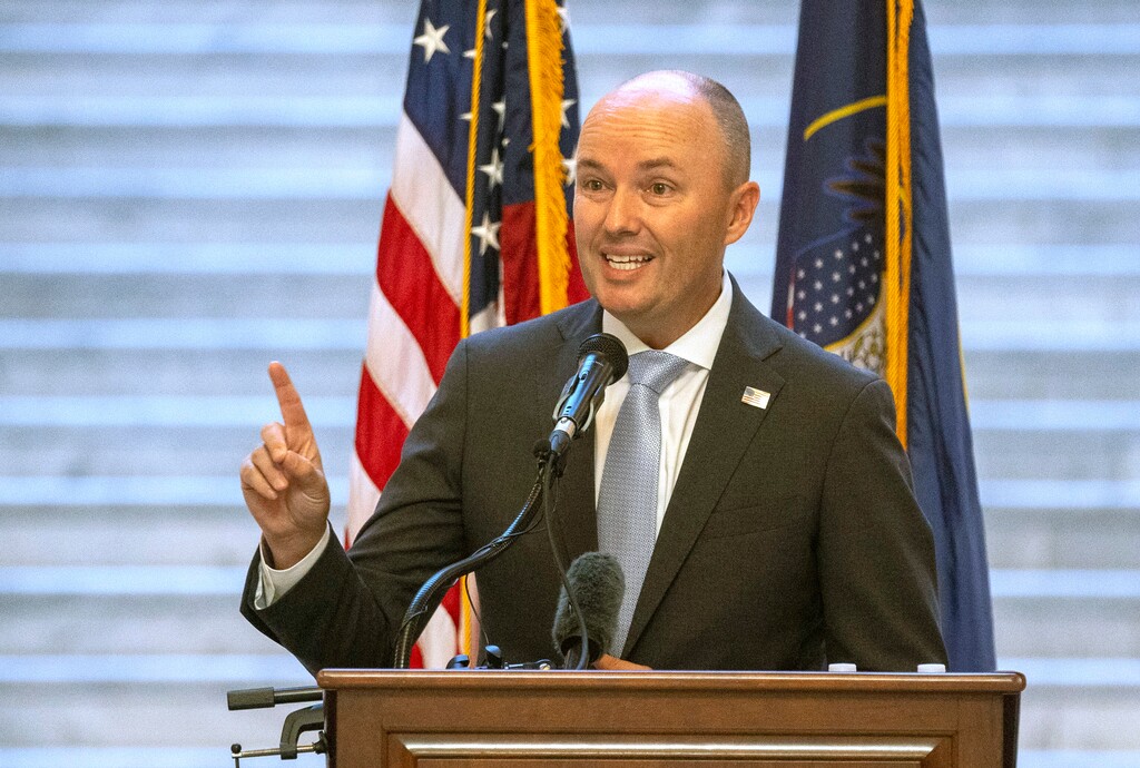 (Rick Egan | The Salt Lake Tribune)  Gov. Spencer Cox, speaks at the Swearing-in ceremony at the Capitol Rotunda on Tuesday, July 20, 2021.