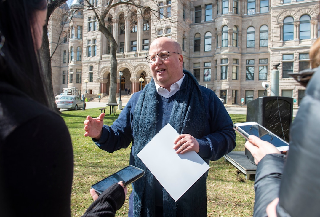 (Rick Egan  |  The Salt Lake Tribune)      Christian Harrison talks to the media, after launching his campaign for Salt Lake City Mayor outside Salt Lake City Hall, Wednesday, March 20, 2019.