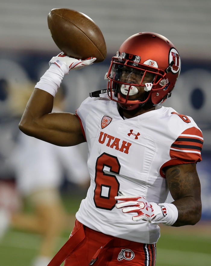 Utah wide receiver Kyle Fulks (6) in the first half during an NCAA college football game against Arizona, Friday, Sept. 22, 2017, in Tucson, Ariz. (AP Photo/Rick Scuteri)