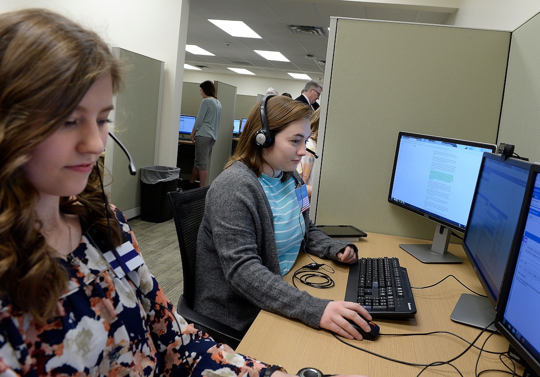 Scott Sommerdorf | The Salt Lake Tribune
Sister Eva Stahle, left, from Finland, speaks with a contact asking for more information about the church from the Temple Square North Visitors Center, Thursday, March 8, 2018.