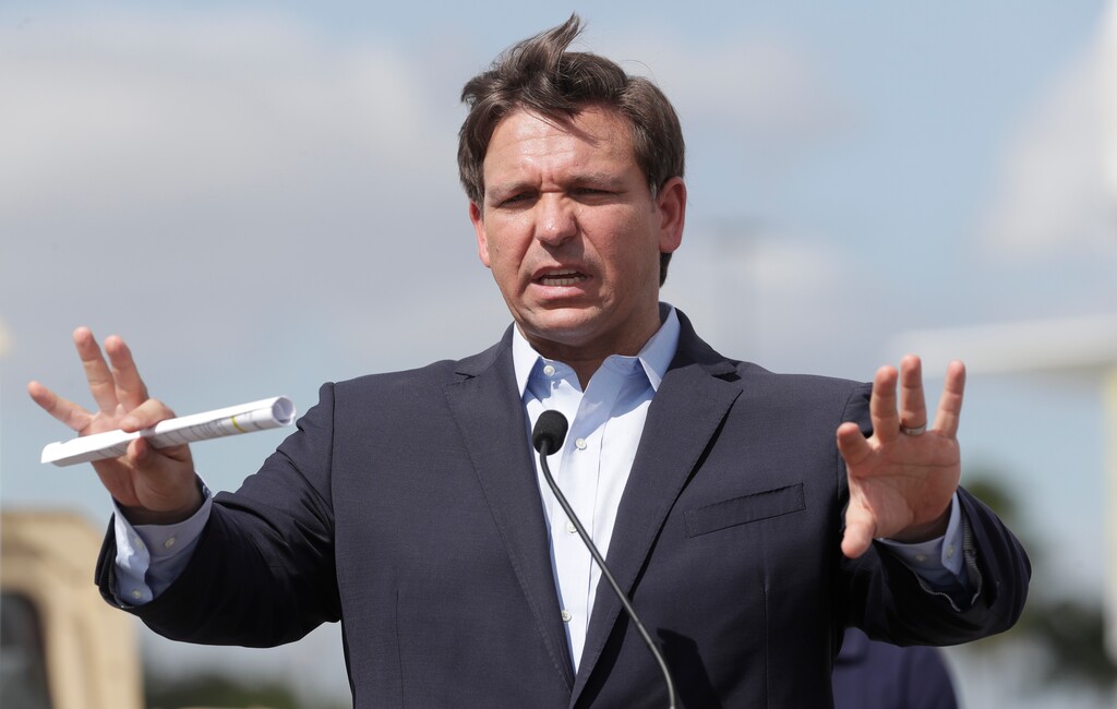 (Wilfredo Lee | AP file photo)

In this March 30 photo, Florida Gov. Ron DeSantis speaks during a news conference at a drive-through coronavirus testing site in front of Hard Rock Stadium in Miami Gardens, Fla.