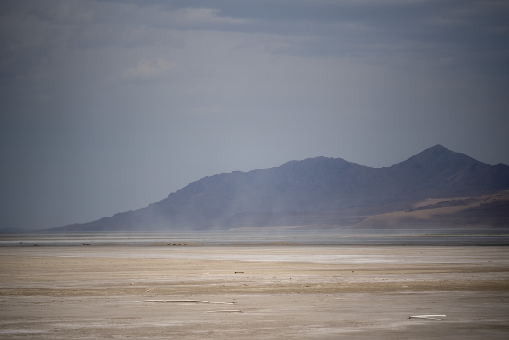 (Trent Nelson  |  The Salt Lake Tribune) Dust blows through Antelope Island and the Great Salt Lake on Saturday, June 18, 2022.
