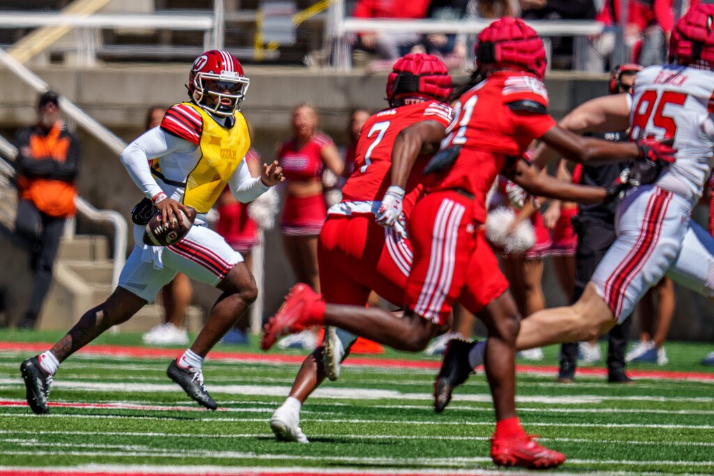(Trent Nelson  |  The Salt Lake Tribune) Utah quarterback Devon Dampier (4) at the Utah Utes spring football game last year. The Utes will not hold the annual scrimmage this year, new coach Morgan Scalley said.