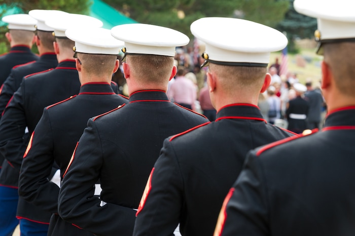 (Alex Gallivan  |  Special to The Tribune) Marine Pfc. Robert K. Holmes, who died 77 years ago aboard the USS Oklahoma during the attack on Pearl Harbor, is laid to rest in the Salt Lake City Cemetery, Monday, Aug. 20, 2018.