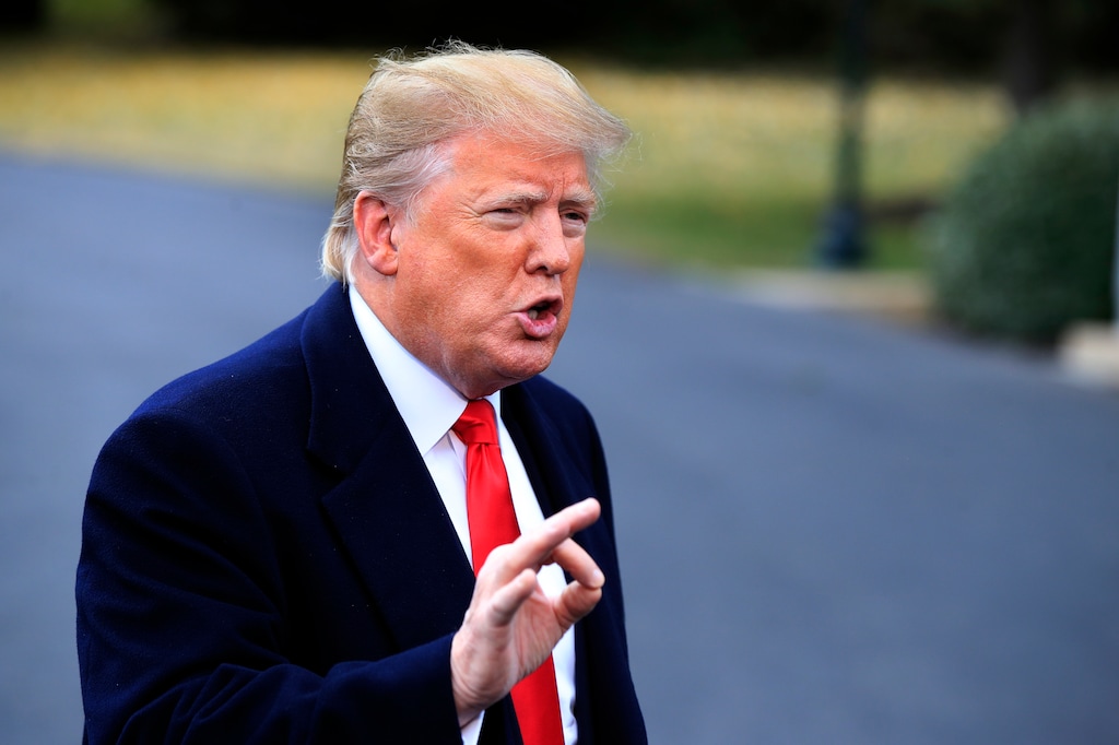 President Donald Trump speaks to the members of the media before leaving the White House in Washington, Friday, Nov. 2, 2018, for a campaign rally in Huntington, W.Va., and Indianapolis. (AP Photo/Manuel Balce Ceneta)