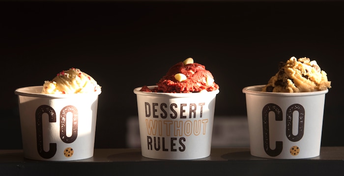Rick Egan  |  The Salt Lake Tribune
Cake batter, red velvet and chocolate chip cookie dough at the Dough Co, a new dessert shop in Sugar House. Monday, July 31, 2017