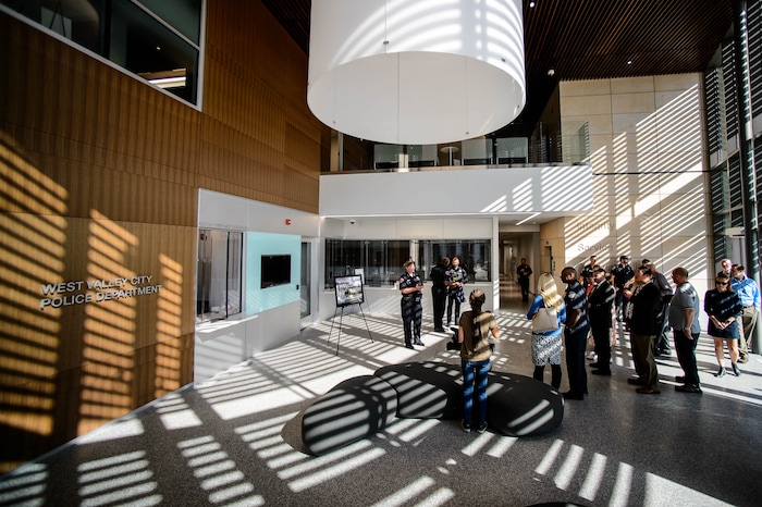 (Trent Nelson  |  The Salt Lake Tribune) Chief Colleen Jacobs leads a tour of the West Valley City police department's new offices at the Fairbourne City Center on Tuesday Oct. 15, 2019.