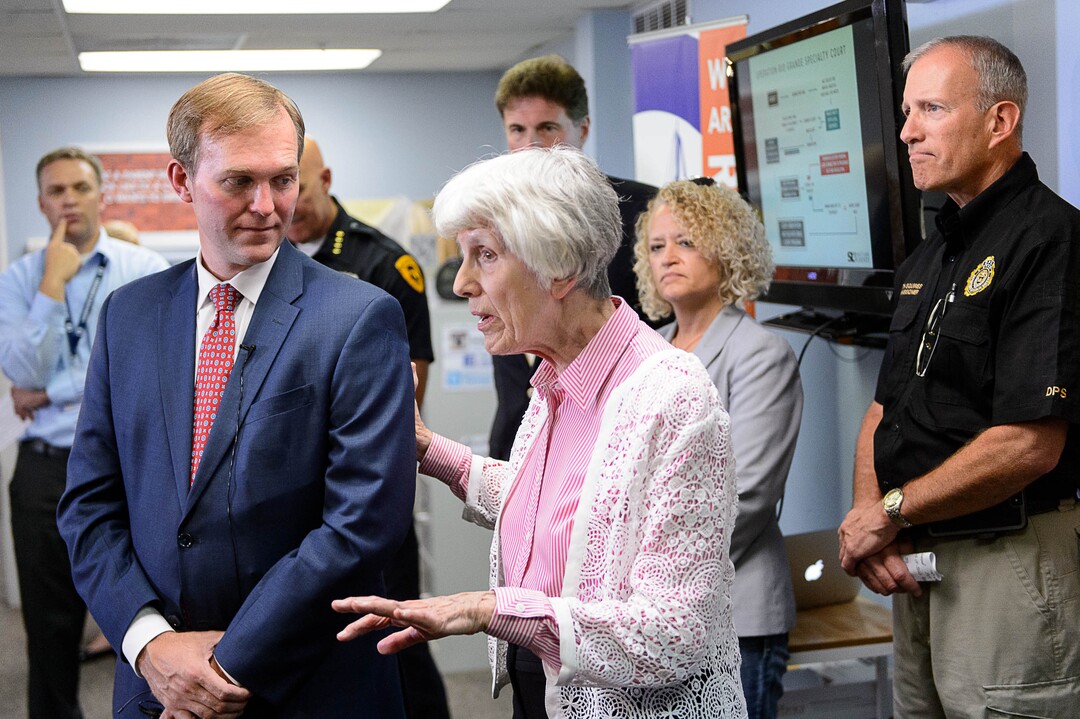 (Trent Nelson | The Salt Lake Tribune)  Salt Lake County Mayor Ben McAdams and homeless advocate Pamela Atkinson at a news conference on Operation Rio Grande, at Odyssey House in Salt Lake City, Tuesday August 22, 2017.