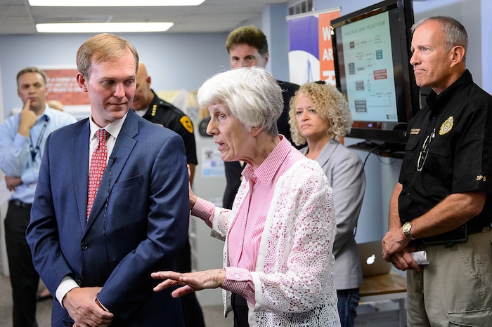 (Trent Nelson | The Salt Lake Tribune) Salt Lake County Mayor Ben McAdams and homeless advocate Pamela Atkinson at a news conference on Operation Rio Grande, at Odyssey House in Salt Lake City, Tuesday August 22, 2017.