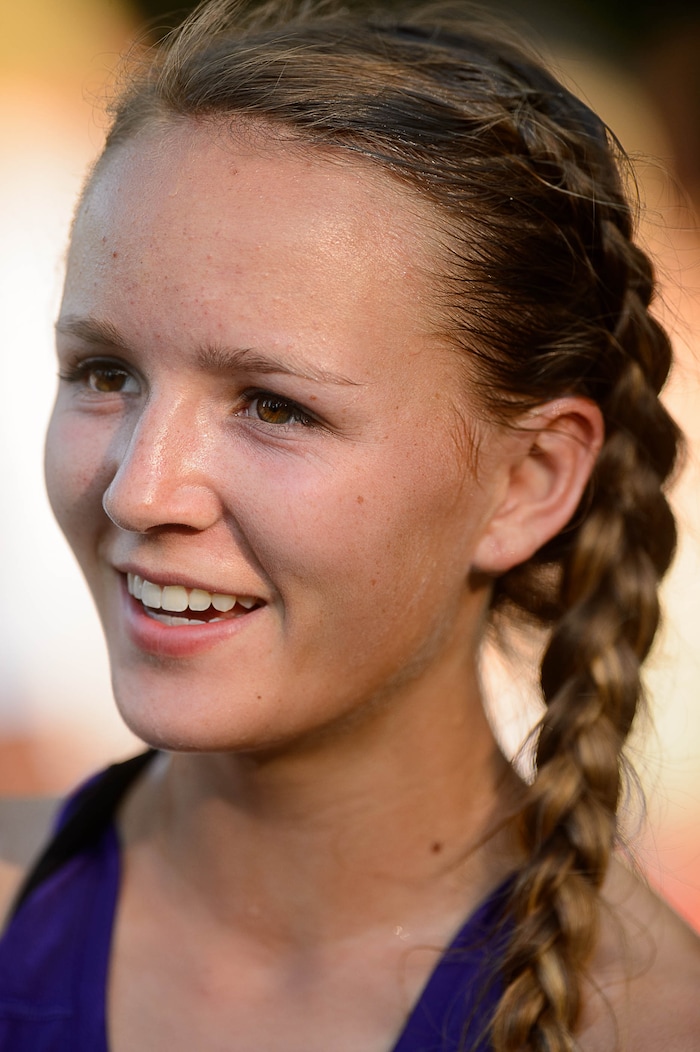 (Trent Nelson  |  The Salt Lake Tribune)  North Summit runner Sadie Sargent cools down after taking first in the Highland Invitational high school cross country meet in Salt Lake City Thursday August 17, 2017. Sargent is by far the fastest runner in Class 2A. She owns the 2A state record for fastest time at the state meet for a freshman, sophomore and junior, and she'll try to make it four for four later this year.