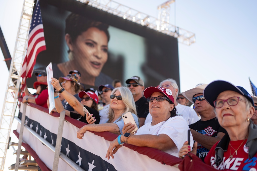 (Rebecca Noble | The New York Times)
Supporters at Donald Trump’s rally in Mesa, Ariz. on Sunday, Oct. 9, 2022. Midterms are usually hard for the president’s party, and this one was bound to be doubly hard because of global inflation, writes David Brooks.