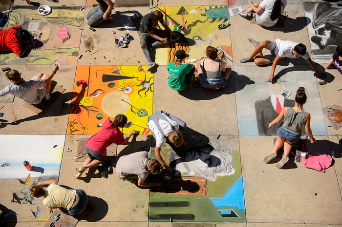 (Trent Nelson | The Salt Lake Tribune)  Alta High School's annual "Chalk the Walk" event, a school tradition since 1985 in which students recreate famous art works in sidewalk chalk, Friday May 25, 2018.