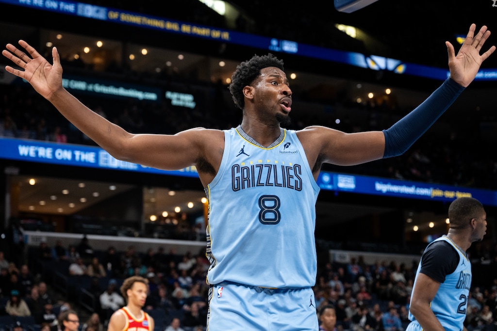 (Brandon Dill | AP) Jaren Jackson Jr. (8) reacts during a game last month. On Tuesday, the Utah Jazz acquired Jackson in a trade with the Memphis Grizzlies.