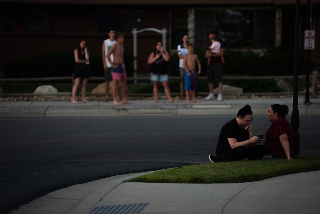 (Niki Chan Wylie for The Salt Lake Tribune) A neighborhood crowd waits to see the blast in South Jordan on Friday, July 24.