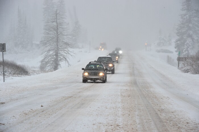 (Scott Sommerdorf | The Salt Lake Tribune)
A convoy of cars heads up Big Cottonwood Canyon, Friday, November 17, 2017.