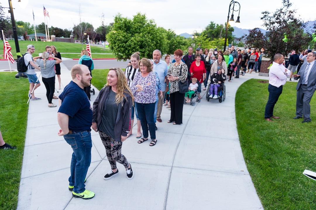 Alex Gallivan  |  Special to the Tribune Hundreds of people wait in line to personally welcome home Josh Holt at the Old Dome Meeting Hall in Riverton Monday, May 28,2018