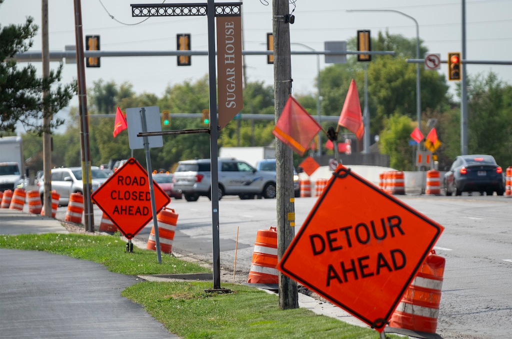 (Rick Egan | The Salt Lake Tribune) Road construction along 1300 East near 2100 South on Thursday, Sept. 4, 2025.