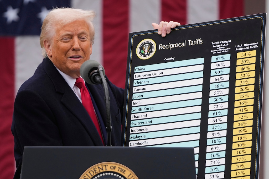 President Donald Trump speaks during an event to announce new tariffs in the Rose Garden at the White House, on April 2, 2025, in Washington. (AP Photo/Mark Schiefelbein, File)