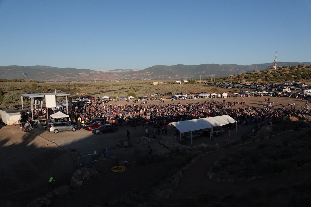 (Connor Sanders | The Salt Lake Tribune ) Concertgoers gathered at the Iron Springs Resort to hear a free concert by country singer Collin Raye, organized by Utah Business Revival leader Eric Moutsos to protest COVID-19 restrictions.