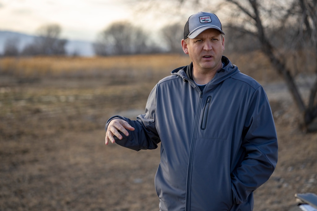 (Rick Egan | The Salt Lake Tribune) Jacob Holdaway talks about Walkara Way, a project to rehabilitate several miles of Utah Lake shoreline on land owned his family and other private landowners, on Thursday, Feb. 17, 2022.