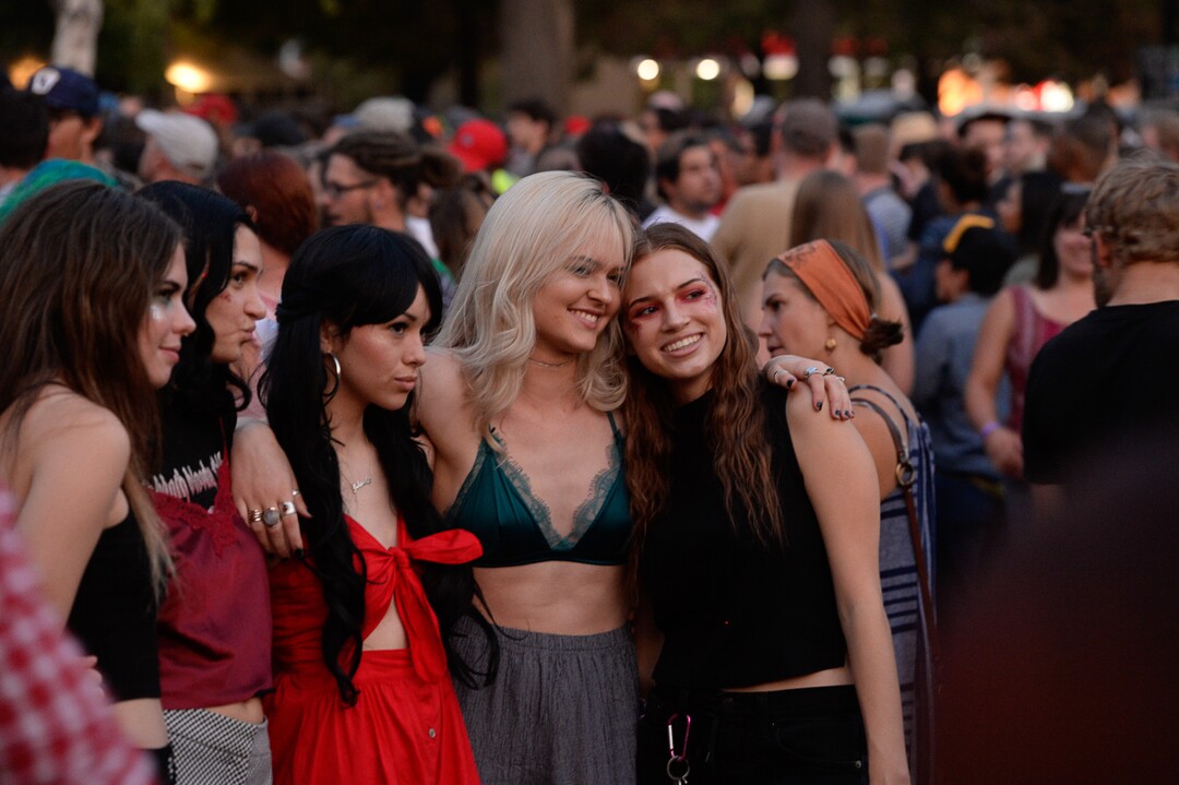 (Francisco Kjolseth  |  The Salt Lake Tribune)  Friends gather for The Roots as they mark the finale of the 2017 SLC Twilight Concert Series at Pioneer Park on Thursday, Aug. 31, 2017.