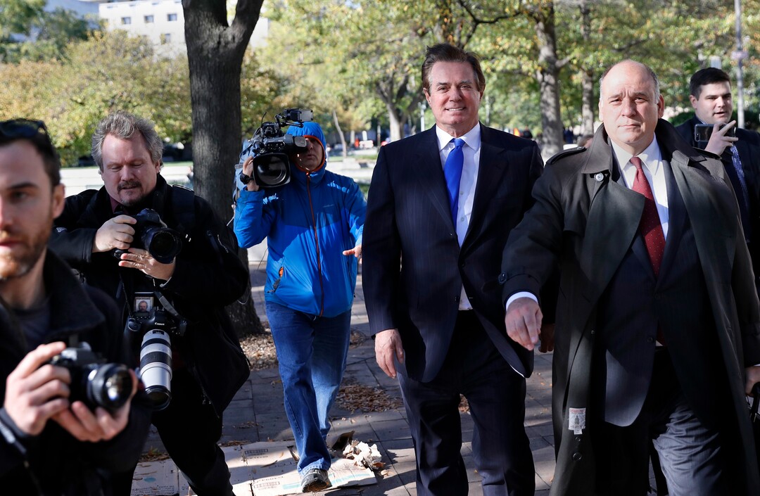Paul Manafort leaves Federal District Court in Washington, Monday, Oct. 30, 2017. Manafort, President Donald Trump's former campaign chairman, and Manafort's business associate Rick Gates have pleaded not guilty to felony charges of conspiracy against the United States and other counts. (AP Photo/Alex Brandon)