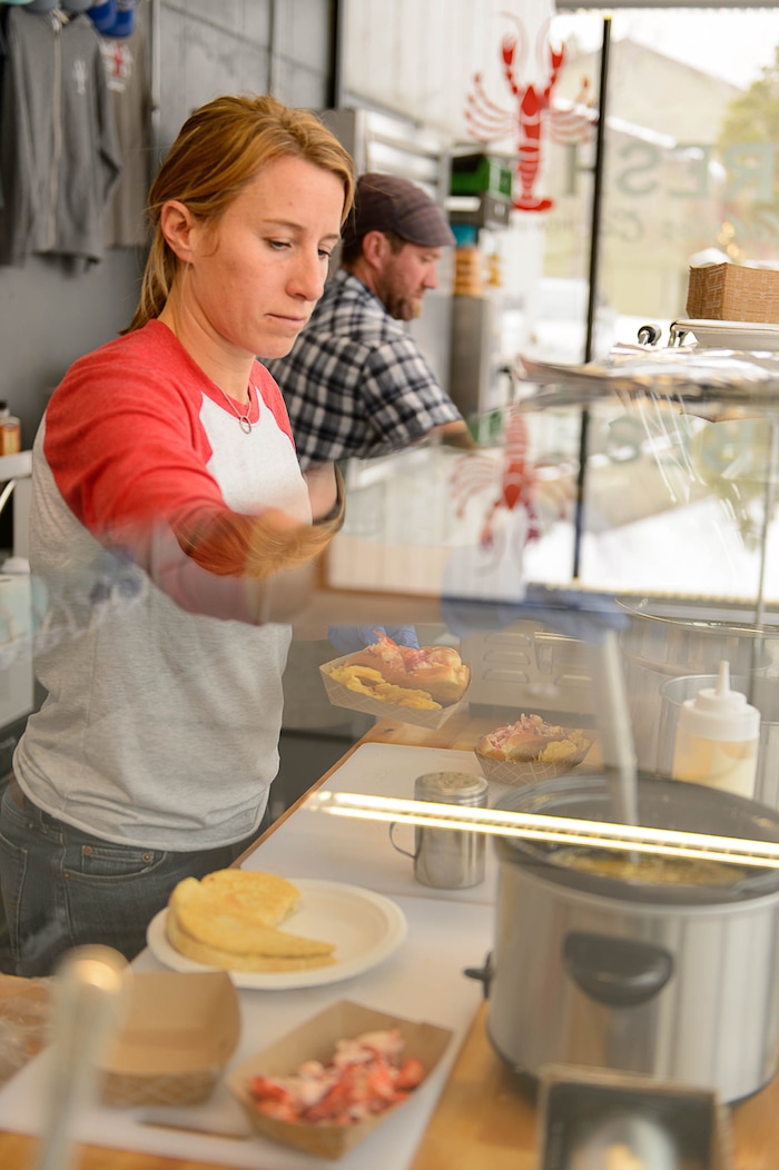 (Trent Nelson | The Salt Lake Tribune) Lorin Smaha and Dale Hentzell at work at Freshie's Lobster Co. in Park City.