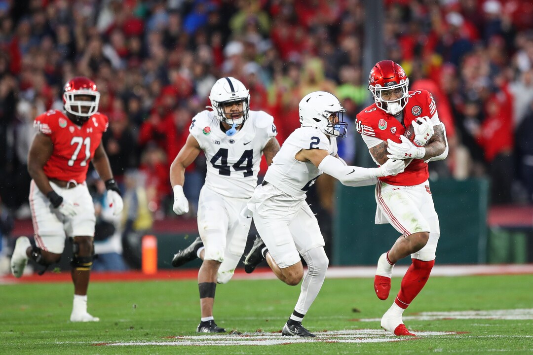 (Meg Oliphant | Special to The Tribune) Utah running back Ja'Quinden Jackson (3) runs the ball against the Penn State Nittany Lions in the third quarter at Rose Bowl Stadium on Jan. 2, 2023 in Pasadena, Calif.