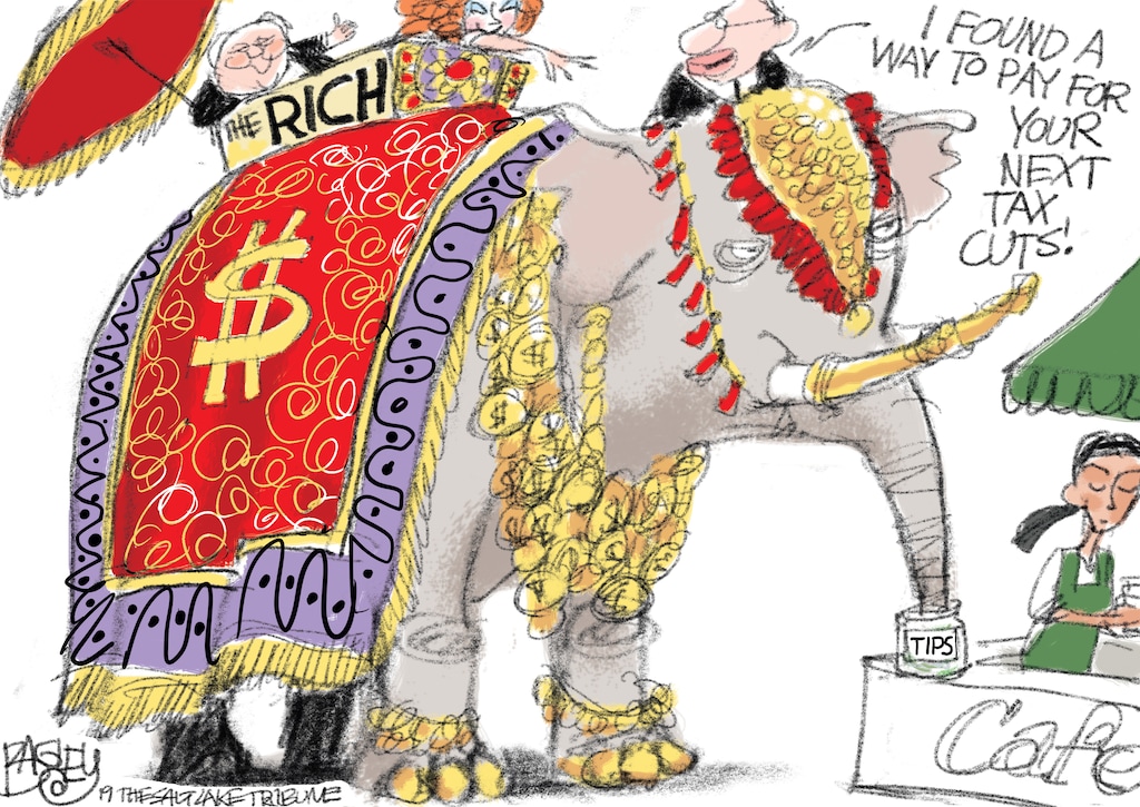 (Pat Bagley | The Salt Lake Tribune) This cartoon, titled "Seeing the Elephant," appeared in The Salt Lake Tribune on Thursday, Oct. 24, 2019.