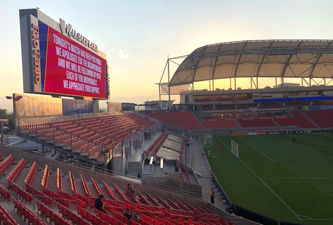(Rick Egan  |  The Salt Lake Tribune)     The stadium is empty minutes before the match was supposed to start as the game between Real Salt Lake and LAFC was postponed after teams in sports leagues across the country boycotted scheduled games to protest the police shooting of Jacob Blake, RSL and LAFC followed suit, along with the rest of MLS, on Wednesday, Aug. 26, 2020.