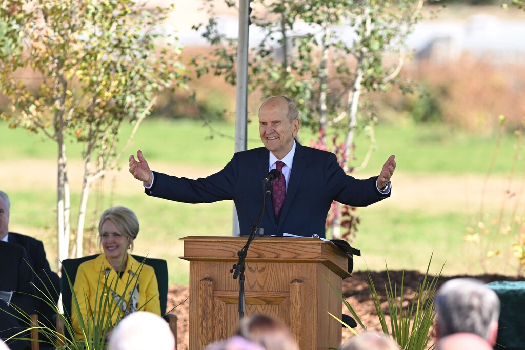 (The Church of Jesus Christ of Latter-day Saints)
President Russell M. Nelson speaks at the Heber Valley Temple groundbreaking  Saturday, Oct. 8, 2022.