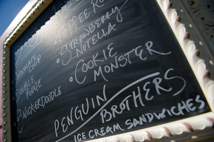 (Trent Nelson | The Salt Lake Tribune)
The Penguin Brothers food truck serves ice cream sandwiches in Salt Lake City on Friday June 14, 2019.