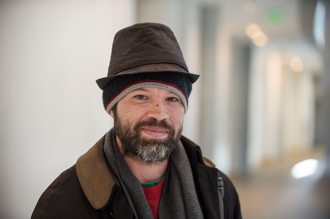 Lennie Mahler  |  The Salt Lake TribuneRobert Forbes poses for a photo at the Salt Lake City Public Library, Thursday, March 2, 2017. Forbes, who has been homeless for a little over a year, regularly attends a morning tai chi class led by Bernie Hart at the library. Forbes said the class is a healthy way to cope with the stresses of homelessness.