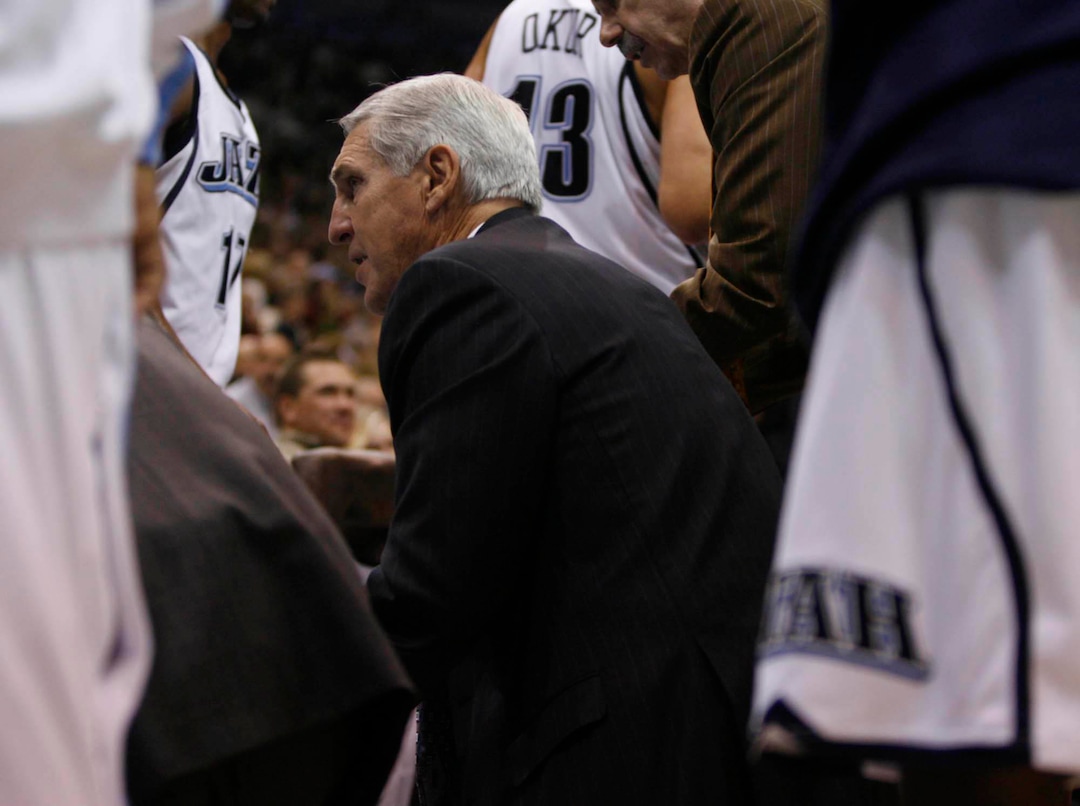 (Trent Nelson  |  Tribune file photo) Jerry Sloan talks to his team during his 1,000th game as coach of the Jazz on Nov. 7, 2008.