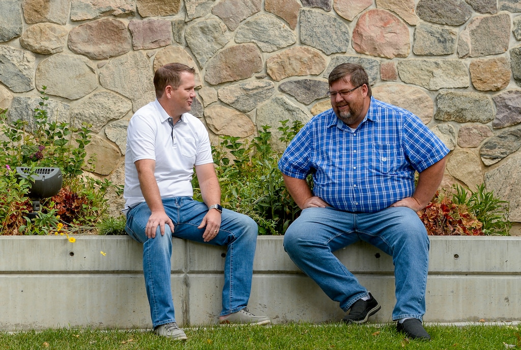 (Leah Hogsten  |  The Salt Lake Tribune) l-r Jason Sanders and Nephi Harvey are members of a newly-formed group of residents known as the Coalition for Responsible Kaysville Fiber that is asking the city to pump the brakes on the fiber optic project, citing a need for more research. The Kaysville City Council is poised to approve a $26 million bond this fall that would allow it to build, own and maintain a municipal fiber optic network. 