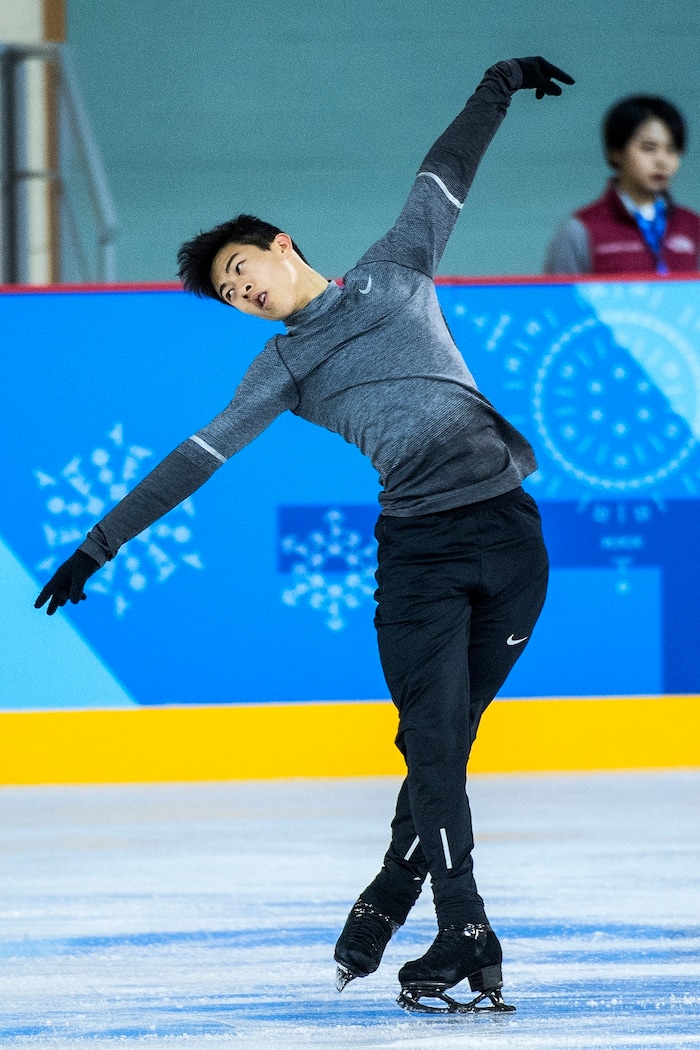 (Chris Detrick | The Salt Lake Tribune) Salt Lake City's Nathan Chen practices his Men's Single Skating Short Program for the Team Event at the Gangneung Ice Arena Thursday, February 8, 2018.