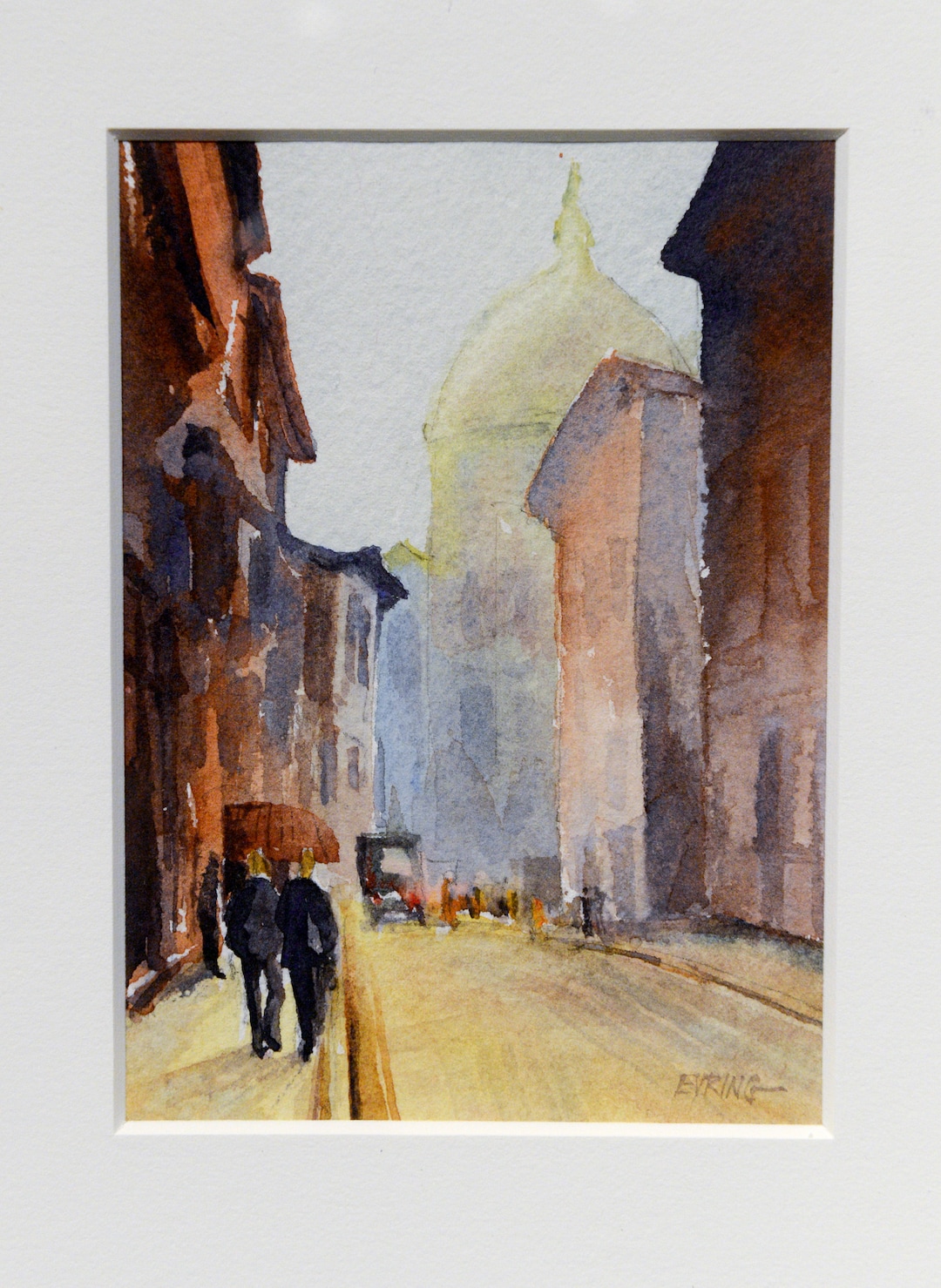 Leah Hogsten  |  The Salt Lake Tribune   "Missionaries in Paris, undated." Henry Eyring's extensive watercolor collection, on display now through January 21, 2019 at the Church History Museum. The collection, titled: “A Visual Journal: The Artwork of Henry B. Eyring,” reveals Eyring's memories with family, friends and trips. Eyring is second counselor in the First Presidency of The Church of Jesus Christ of Latter-day Saints.  