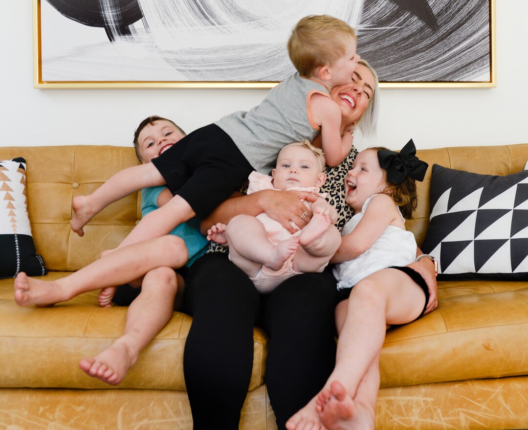(Leah Hogsten  |  The Salt Lake Tribune) Ramsi Stoker is pictured with her children, from left, Banks, 2, Beklan, 6, Riarson, 7 months, and Revali, 4, at their home Friday, Aug. 2, 2019. Stoker's two oldest children were conceived through in vitro fertilization. The two youngest were conceived naturally. Stoker, 39, and her husband, Brian, not pictured, struggled with unexplained infertility until seeking help from the Utah Fertility Center and the Footsteps to Fertility program in 2012.