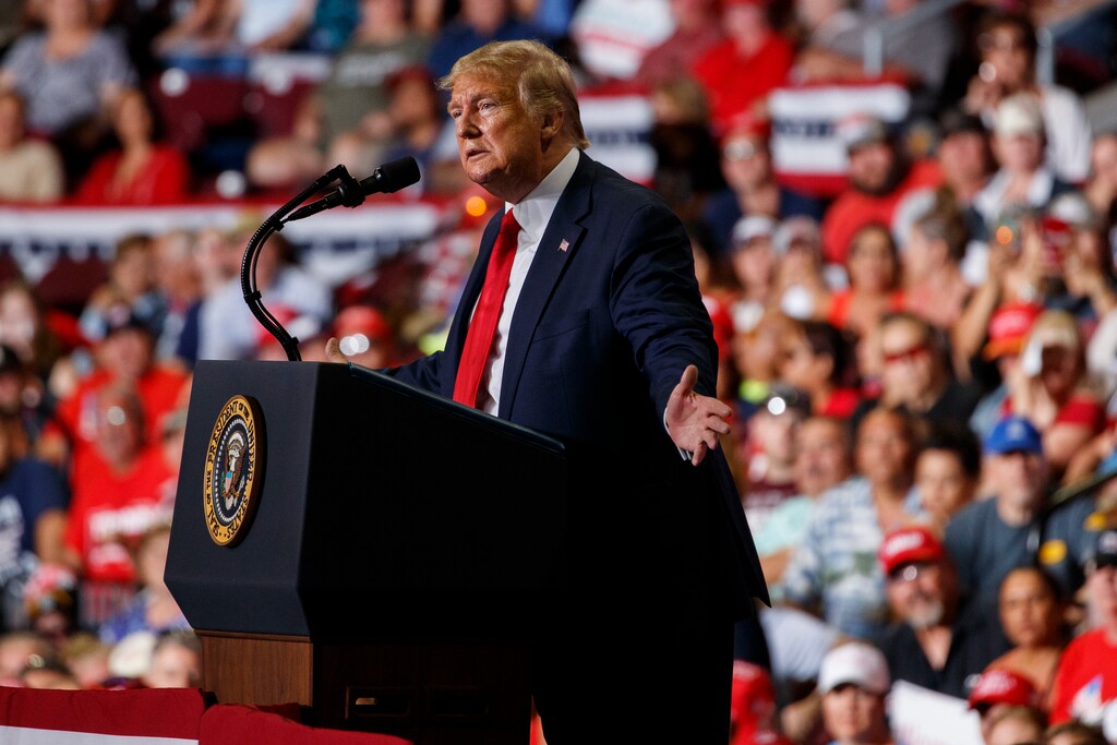 (Evan Vucci | AP file photo) President Donald Trump speaks during a campaign rally at the Santa Ana Star Center, Monday, Sept. 16, 2019, in Rio Rancho, N.M.