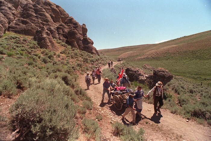 Rick Egan  | Tribune File Photo 

 The handcarts and walkers make their way around the Needles area of Wyoming. 